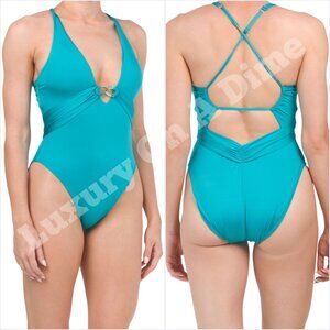 Trina Turk 14 One Piece Swimsuit Monaco Chain Plunge High Leg Bathing Suit